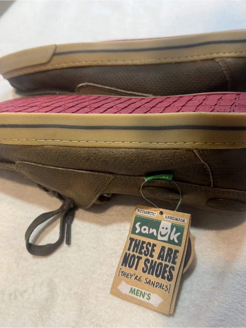 Sanuk Men’s Olive Brown Leather Boat Shoes Sz 10